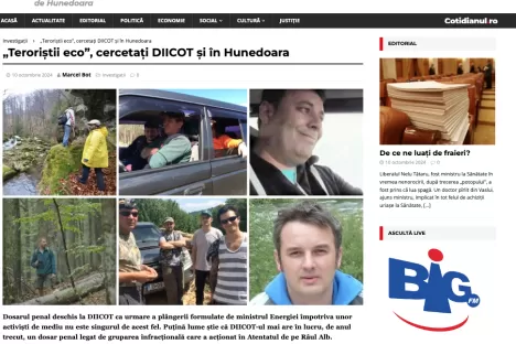 „Teroriștii eco”, cercetaţi DIICOT şi în Hunedoara